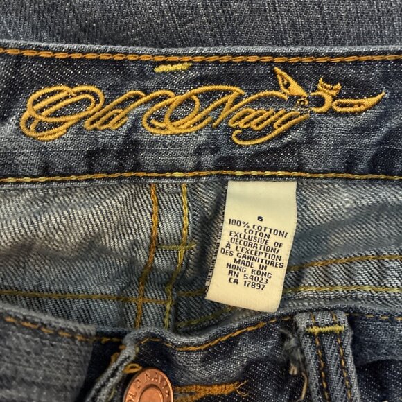 Old Navy Womens 6 Y2K Bootcut Jeans Blue Distressed Denim Painted Pocket - Picture 9 of 11